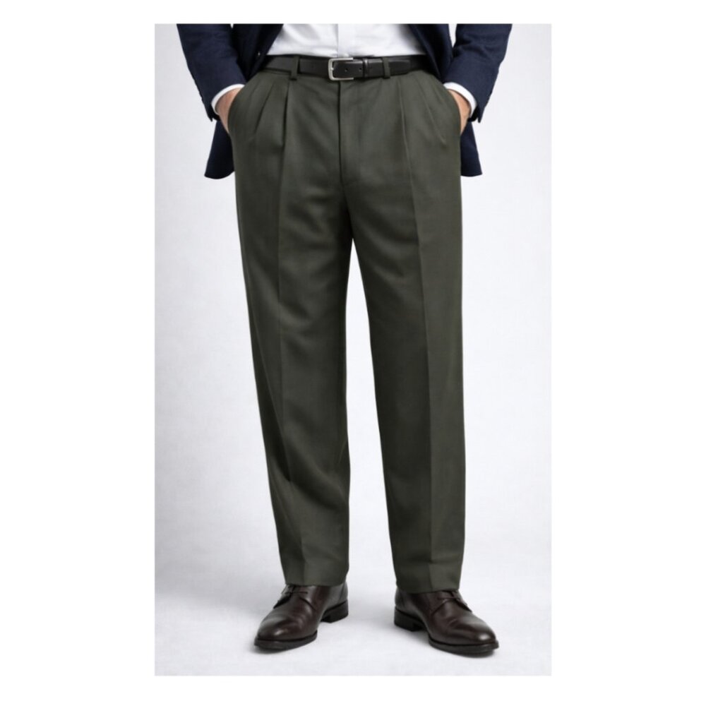 Austin Reed London Pleated Dress Pants Olive Green 42x29 Classic Trousers